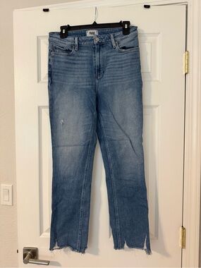 PAIGE Medium Wash Straight Jeans with Raw Hem